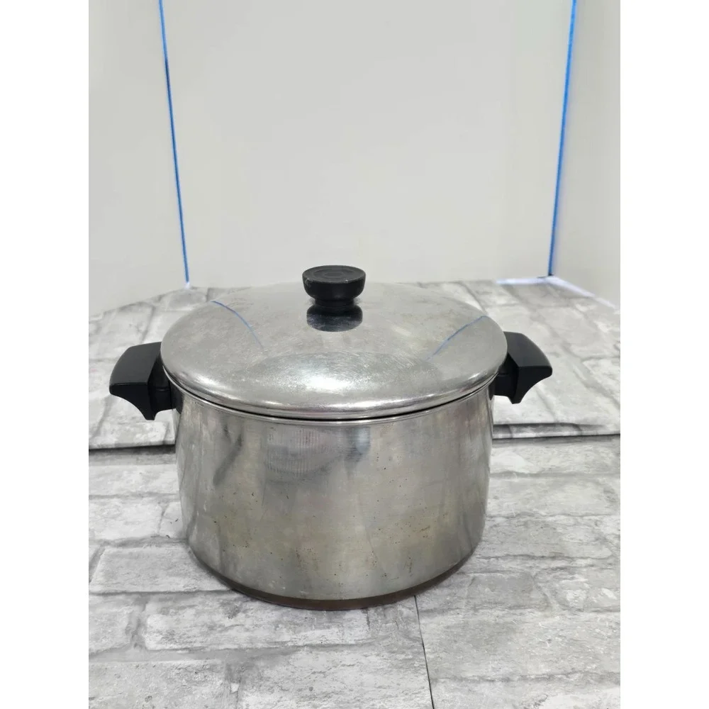 VTG 4 Piece 1960s Revere‎ Ware 1801 Copper Bottom 6QT & 4 1/2QT Stock Pot w/lids